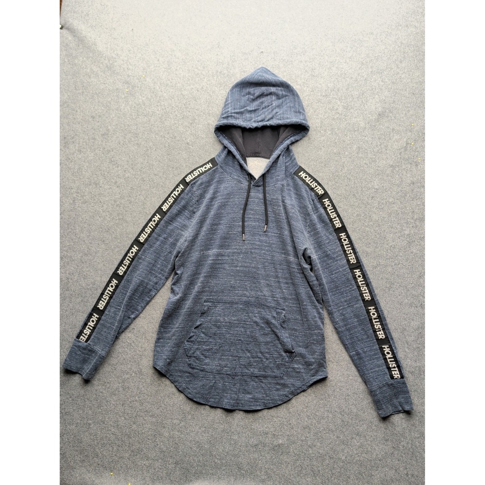 Hollister Women's Heather Blue Logo Tape Hoodie Shirt Long Sleeve Size M Polyest